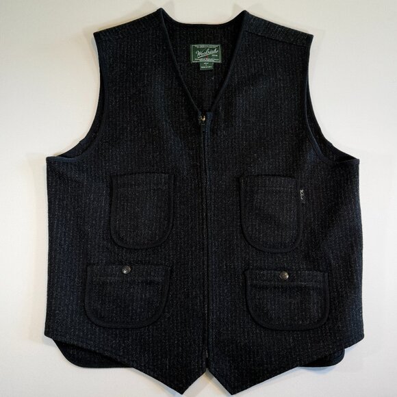 Vintage WOOLRICH Full-zip Wool Utility Pinstripe Gray Vest Large - Picture 2 of 11